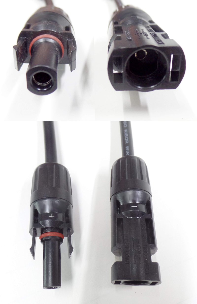 MC4 solar connectors — the waterproof snap-together plugs that connect panels