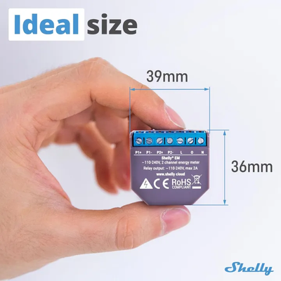 Shelly EM energy monitor — fits in the palm of your hand